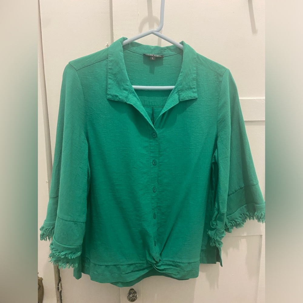 Boho Chic Green Boho Quarter Sleeve Blouse